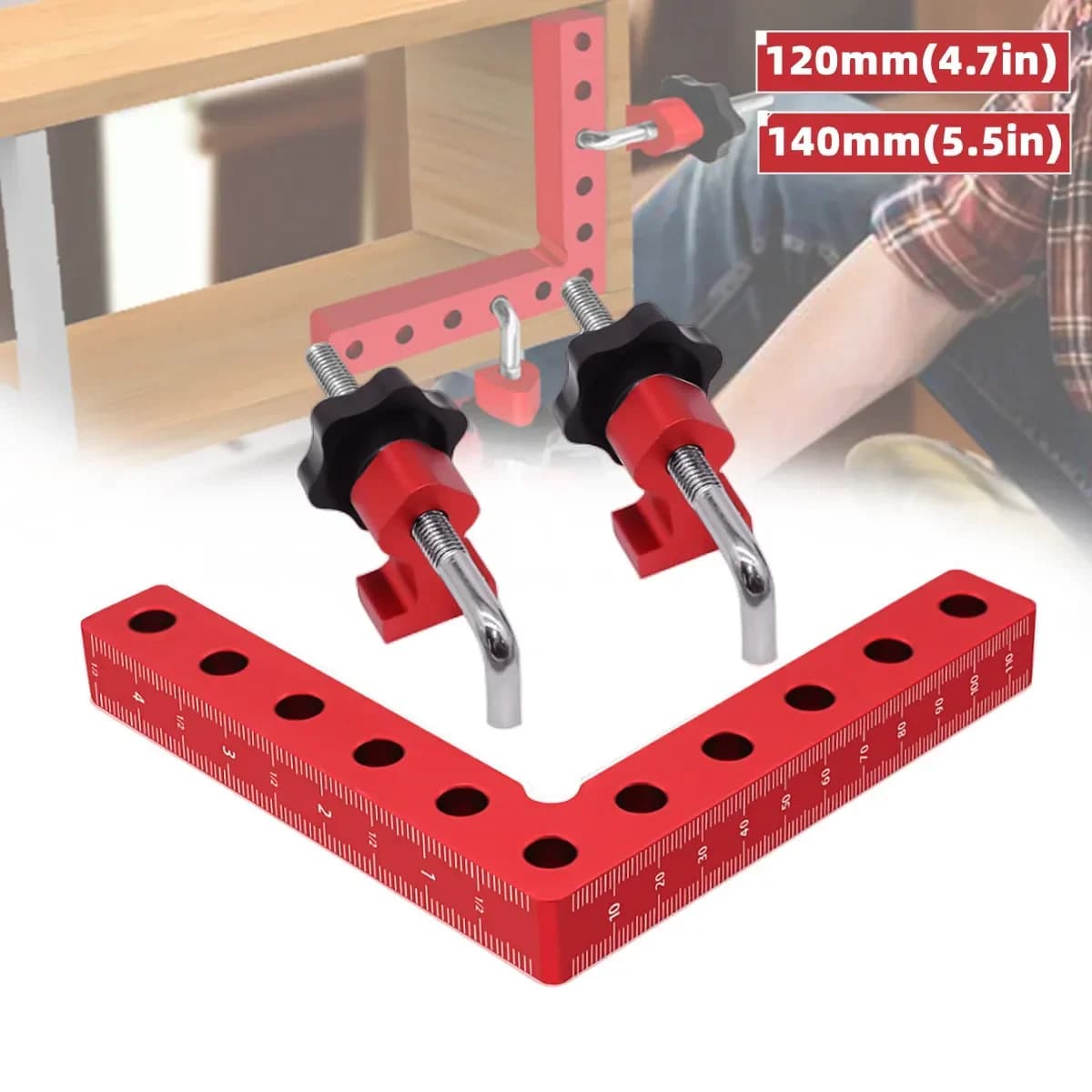 90 fokos L-alakú faipari rögzítőbilincs, 120/140mm